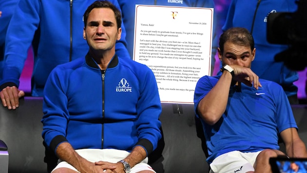 Roger Federer (left) wrote an emotional letter to Rafael Nadal. (Bild: APA/AFP/Glyn KIRK, instagram.com/rogerfederer)