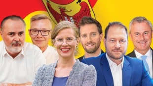 Wer steht wann auf? Wie wird der Wahlsonntag verbracht? Und wie bringen sich die Spitzenkandidaten in Stimmung? Die „Krone“ hat nachgefragt. (Bild: Krone KREATIV/tock.adobe.com, Reinhard Judt, zVg, Vienna Press / Andreas Tischler, ÖVP-Büro, Mili Badic, Reinhard Holl)