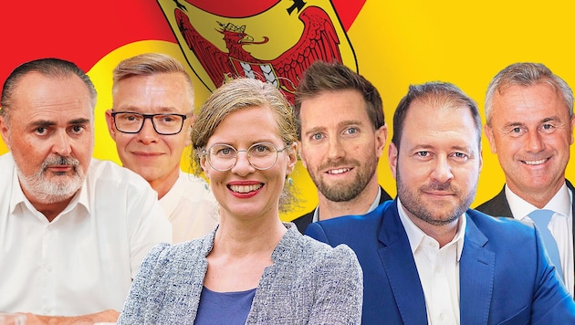 Who gets up when? How will election Sunday be spent? And how do the top candidates get in the mood? The "Krone" has asked. (Bild: Krone KREATIV/tock.adobe.com, Reinhard Judt, zVg, Vienna Press / Andreas Tischler, ÖVP-Büro, Mili Badic, Reinhard Holl)