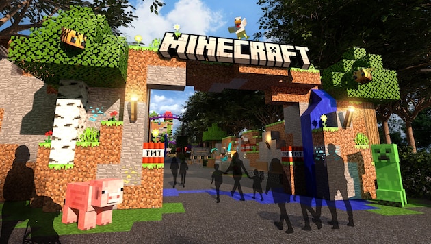 This is what the entrance to one of the planned "Minecraft" amusement parks could look like. (Bild: merlinentertainments.biz)