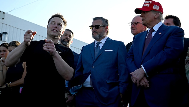 SpaceX owner Elon Musk with his new "friend" Donald Trump shortly before the launch of the (Bild: APA/Getty Images via AFP/GETTY IMAGES/Brandon Bell)