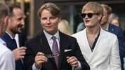 Norwegens Kronprinz Haakon (l.) mit seinem Sohn Prinz Sverre Magnus (m.) und seinen Stiefsohn ...