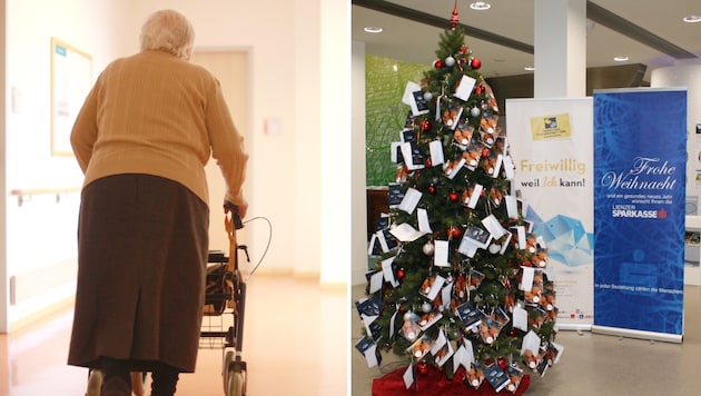 Freiwillige erfüllen auch heuer wieder Wünsche von Senioren. Diese sind auf dem Wunschzettelbaum in der Lienzer Sparkasse angebracht. (Bild: Freiwilligenzentrum Osttirol, stock.adobe.com/Atkins)