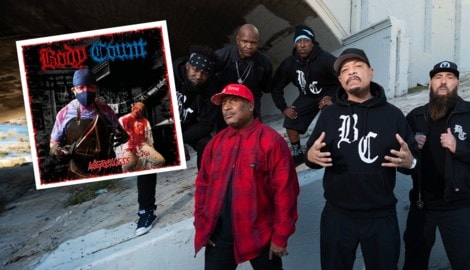 Crossover-Legenden: Body Count rund um Ice-T (2.v.r.) und Ernie C (in Rot) begeistern mit ihrem neuen Album „Merciless“. (Bild: Krone KREATIV/Century Media Records, Alessandro Solca)