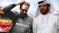 George Russell (links) hat im Vorfeld des Rennwochenendes in Las Vegas ordentlich gegen FIA-Präsident Mohammed Bin Sulayem (rechts) ausgeteilt. (Bild: GEPA)