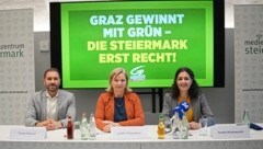 Timon Scheurer, Judith Schwentner und Sandra Krautwaschl (Die Grünen, von links)  (Bild: Die Grünen Steiermark)