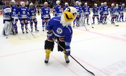 Damals noch im vollen Kostüm, jetzt fehlt das VSV-Maskottchen „Villi“ in der Stadthalle.