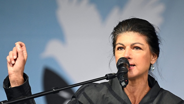 Sahra Wagenknecht at a peace demonstration in October 2024
