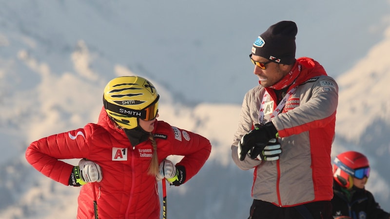 Nina Ortlieb und ÖSV-Gruppentrainer Christoph Alster. (Bild: Peter Weihs/Kronenzeitung)