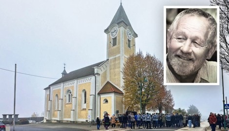 Josef Hartl (64, kleines Bild) wurde ermordet: Große Anteilnahme gab es bei seinem Begräbnis in Arnreit. (Bild: Krone KREATIV/Markus Wenzel)