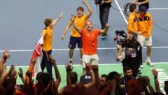 Cheers from the Dutch team at the Davis Cup finals. (Bild: APA/AFP/Thomas COEX)