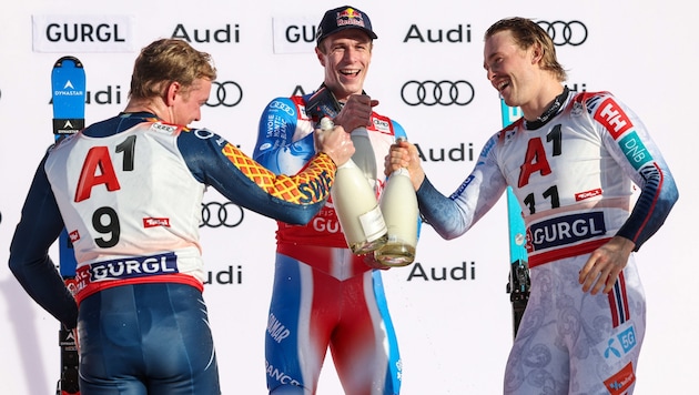 Clement Noel (m.) gewann vor Kristoffer Jakobsen (l.) und Atle Lie McGrath (r.). (Bild: GEPA/GEPA pictures)