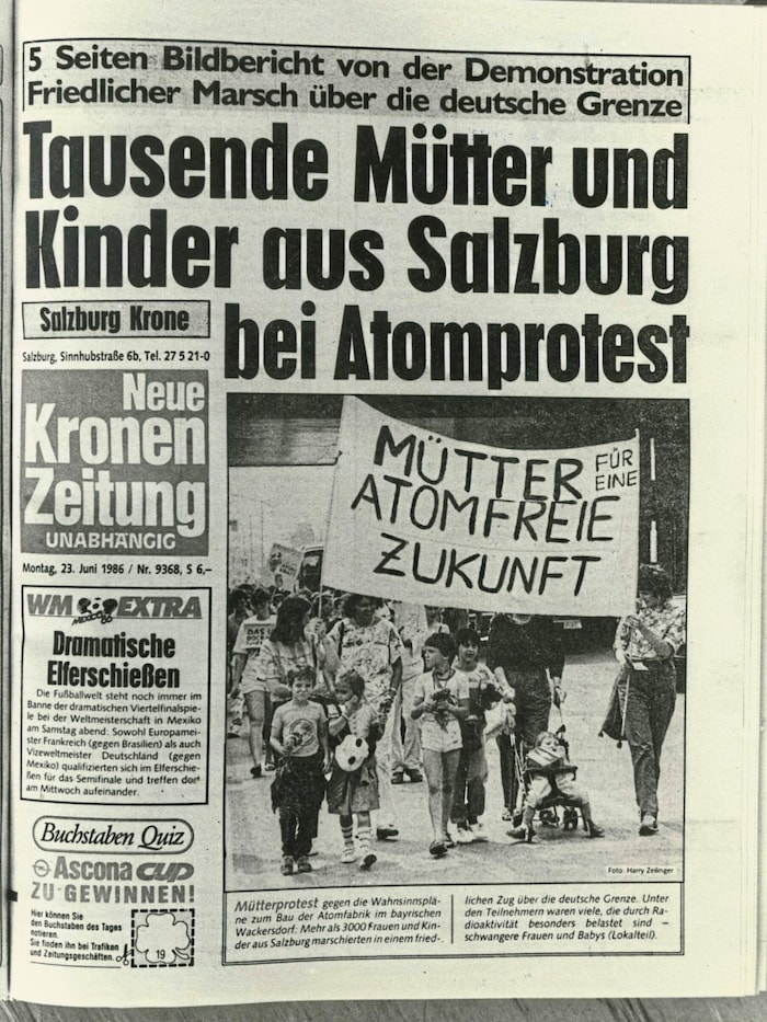 The "Krone" front page of June 23, 1986: Thousands of mothers and children from Salzburg ...