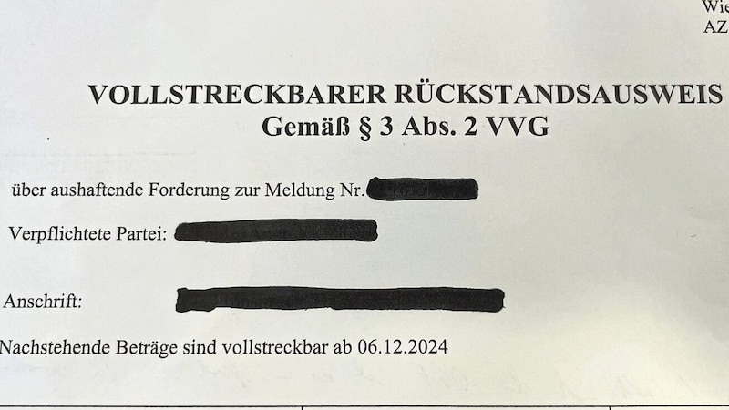 „Vollstreckbarer Rückstandsausweis“ wurde zusätzlich zur Mahnung mitgeschickt. (Bild: zVg)