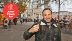 „Krone“-Redakteur Christoph Engelmaier durfte Punsch am Bio-Adventmarkt Karlsplatz testen. (Bild: Krone KREATIV/Martin Jöchl)