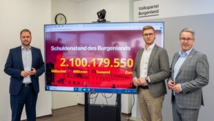 Präsentierten den Schuldenrechner: ÖVP-Landesobmann Christian Sagartz, Landesgeschäftsführer ...
