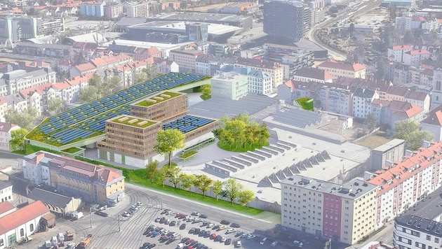 This is what the new shed in Steyrergasse should look like when it is completed at the end of 2029 (Bild: Holding Graz)