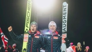 Maximilian Ortner (li.) und Daniel Tschofenig jubelten in Lillehammer übers Doppel-Podest für Kärnten. (Bild: EXPA Picture/EXPA Pictures. Alle Rechte vorbehalten. // EXPA Pictures. All rigths reserved.)