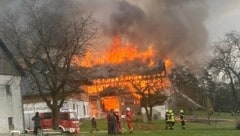 Die Halle wurde ein Opfer der Flammen. (Bild: FF Sarleinsbach)