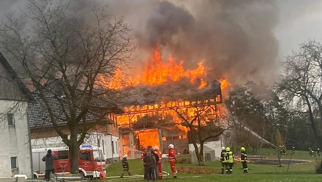 Die Halle wurde ein Opfer der Flammen. (Bild: FF Sarleinsbach)