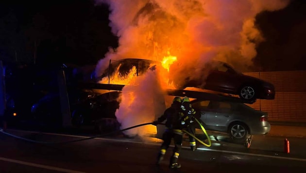 Gegen 17.30 Uhr brach der Brand auf der A 9 aus (Bild: FF Friesach-Wörth, FF Peggau)