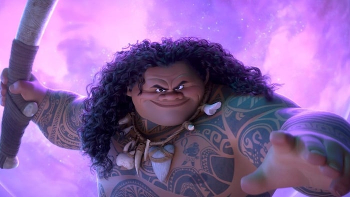 Halbgott Maui unterstützt Vaiana bei ihrem Vorhaben. 