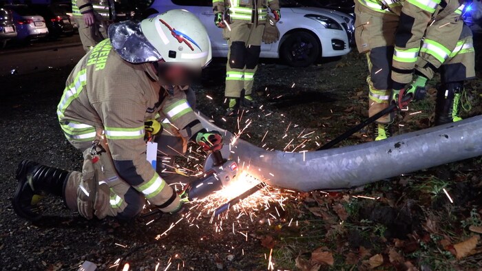 The asphalt was also damaged in the crash.