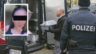 Leichenbestatter, bei der Abholung des toten Babys. Seine Mutter (Bild oben links) hatte es – sterbend – in eine Mülltonne geworfen. (Bild: Krone KREATIV/Gerhard Bartel und zvG)