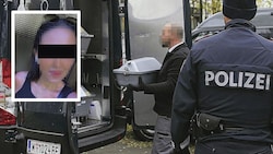 Leichenbestatter bei der Abholung des toten Babys. Seine Mutter (Bild oben links) hatte es – sterbend – in eine Mülltonne geworfen. (Bild: Krone KREATIV/Gerhard Bartel und zvG)