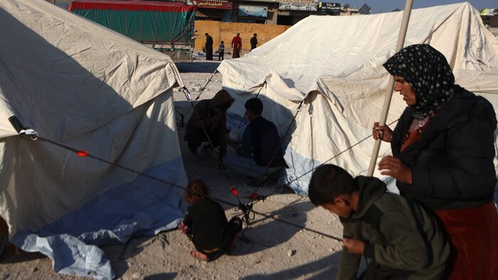 Refugees in a camp in the province of Idlib