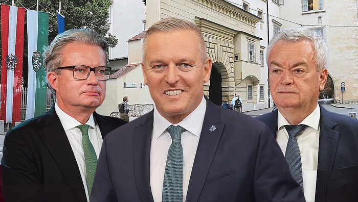 Wen wählt Mario Kunasek (Mitte) aus? Die ÖVP mit Christopher Drexler oder die SPÖ mit Anton ...