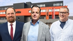 Robert Tremel (li.) ist der Sanierungsverwalter der KTM Components GmbH, Franz Mitterbauer (M.) hat die KTM F&E GmbH im Blick, Peter Vogl (re.) ist der Sanierungsverwalter der KTM AG. (Bild: Krone KREATIV/Daniel Scharinger (2), LEX3, Anwälte Mandl & Mitterbauer)