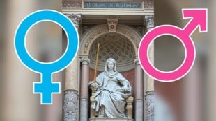 Streitschlichterin Justitia hat nach Weihnachtswünschen per Mail mit harter Richter-Kritik am Gendern ordentlich zu tun. (Bild: Krone KREATIV/Peter Tomschi)