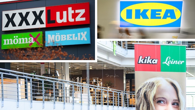 Following the recent bankruptcy of the Kika/Leiner furniture chain, only two large providers are in danger of remaining in Austria: the XXXLutz Group and Ikea. (Bild: Krone KREATIV/APA, AFP)