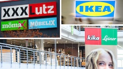 Nach der neuerlichen Pleite der Möbelkette Kika/Leiner drohen in Österreich mit der XXXLutz-Gruppe und Ikea nur zwei große Anbieter übrigzubleiben. (Bild: Krone KREATIV/APA, AFP)