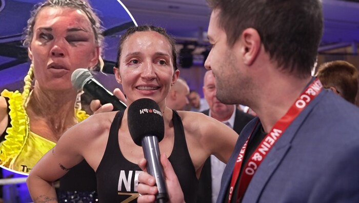 Michaela Kotaskova battered Mikaela Lauren (left).