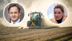 Dass FPÖ-Landesrätin Rosenkranz (rechts) den Bauern mit Enteignung drohe, behauptete der Bauernbund und Landwirtschaftskammerpräsident Johannes Schmuckenschlager. Nun wurde das widerrufen. (Bild: Krone KREATIV/Attila Molnar, Fotograf & Fee, Sepp Pail)