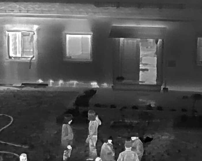 The remaining embers in the house were tracked down by drone using a thermal imaging camera. 