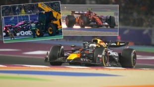 Max Verstappen hat ein chaotisches Rennen in Katar gewonnen. (Bild: Associated Press, APA/AFP/Giuseppe CACACE, Screenshot Servus TV)