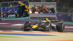 Max Verstappen hat ein chaotisches Rennen in Katar gewonnen. (Bild: Associated Press, APA/AFP/Giuseppe CACACE, Screenshot Servus TV)