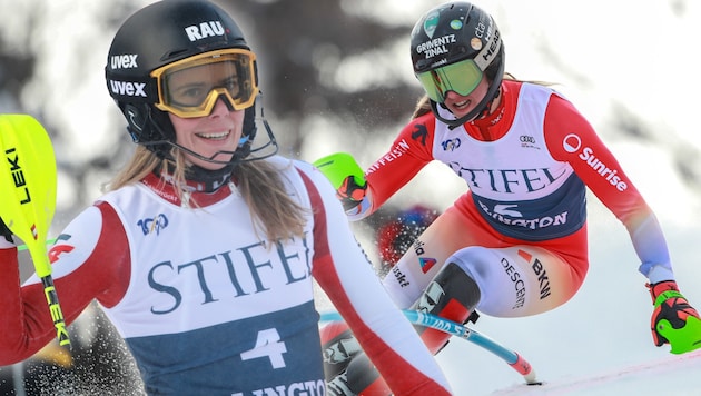 Camille Rast (right) wins, Kathi Liensberger finishes ninth. (Bild: GEPA/GEPA pictures)