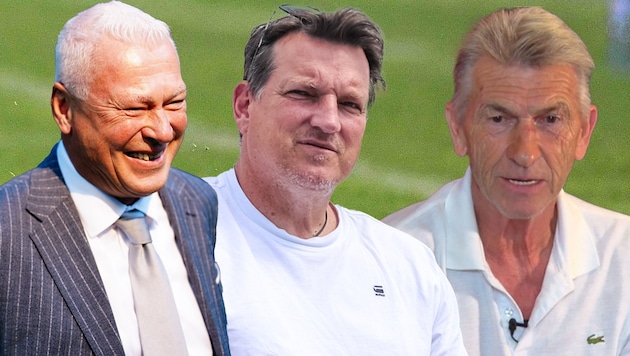 Toni Polster, Andi Herzog und Klaus Augenthaler (von links) sind nur drei von unzähligen Altstars, die beim Legenden-Cup in Hard präsent sein werden. (Bild: APA, GEPA, krone.at)