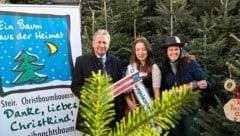 Der Christbaum startet wieder in die Hochsaison! Martina Lienhart (re.), Obfrau der Christbaumbauern, mit der Christbaumprinzessin Martina im feschen Christbaumdirndl und Kammerpräsident Franz Titschenbacher (Bild: Jauschowetz Christian)