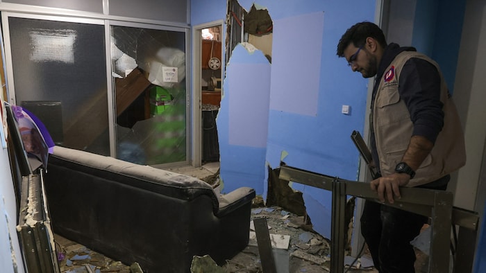 The destroyed office of a Lebanese NGO near Beirut
