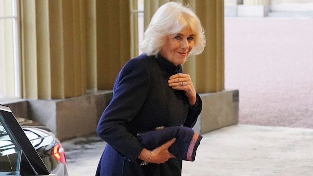 Queen Camilla on her way to lunch with the royals of Qatar at Buckingham Palace on December 3, 2024. (Bild: AP ( via APA) Austria Presse Agentur/PA)