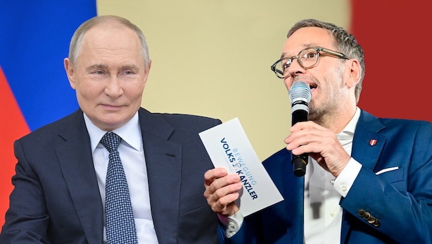 Herbert Kickl denies any personal contacts with Russia, but his party has always been well connected with the Tsarist empire. (Bild: Krone KREATIV/APAAPA/AFP/POOL/Vladimir ASTAPKOVICH)