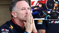 Christian Horner (li.) knöpft sich George Russell (re.) vor. (Bild: GEPA pictures)