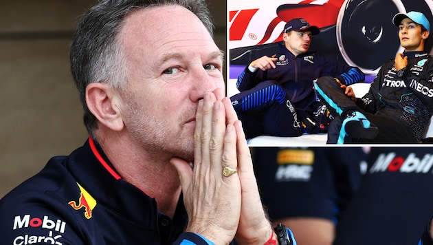 Christian Horner (left) takes George Russell (right) to task. (Bild: GEPA pictures)