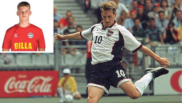 Andi Herzog schoss 1998 Österreichs letztes WM-Tor gegen Italien – nun spielt sein Junior Luca unter Ogris in Stockerau. (Bild: Birbaumer Christof/Admira)