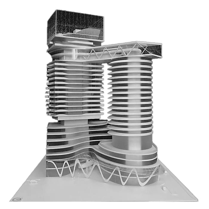 This futuristic high-rise complex is said to have been declared the winner by a jury - but it will probably never be realized.